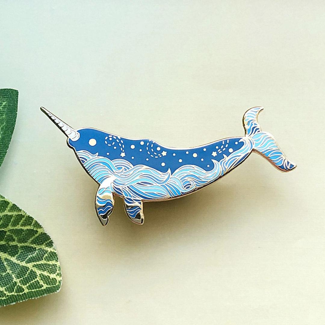 Narwhal Enamel Pin - "Star Wanderer" - Gold Plated Base