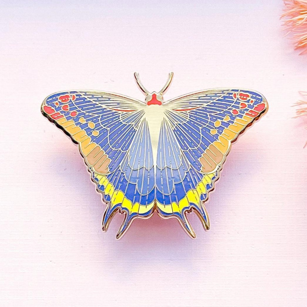 Two-Tailed Pasha Butterfly Enamel Pin - Gold Plated Base