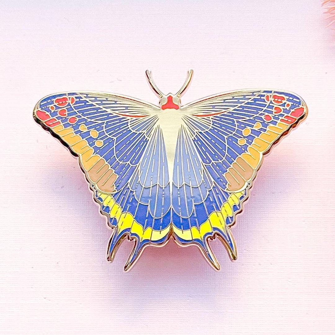 Two-Tailed Pasha Butterfly Enamel Pin - Gold Plated Base
