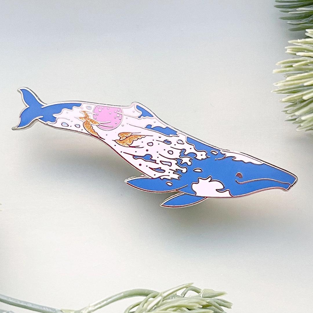 Sunrise Gray Whale Pin - "The Radiant Sky" - Gold Plated Base