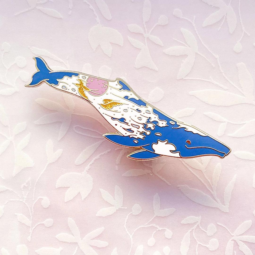 Sunrise Gray Whale Pin - "The Radiant Sky" - Gold Plated Base