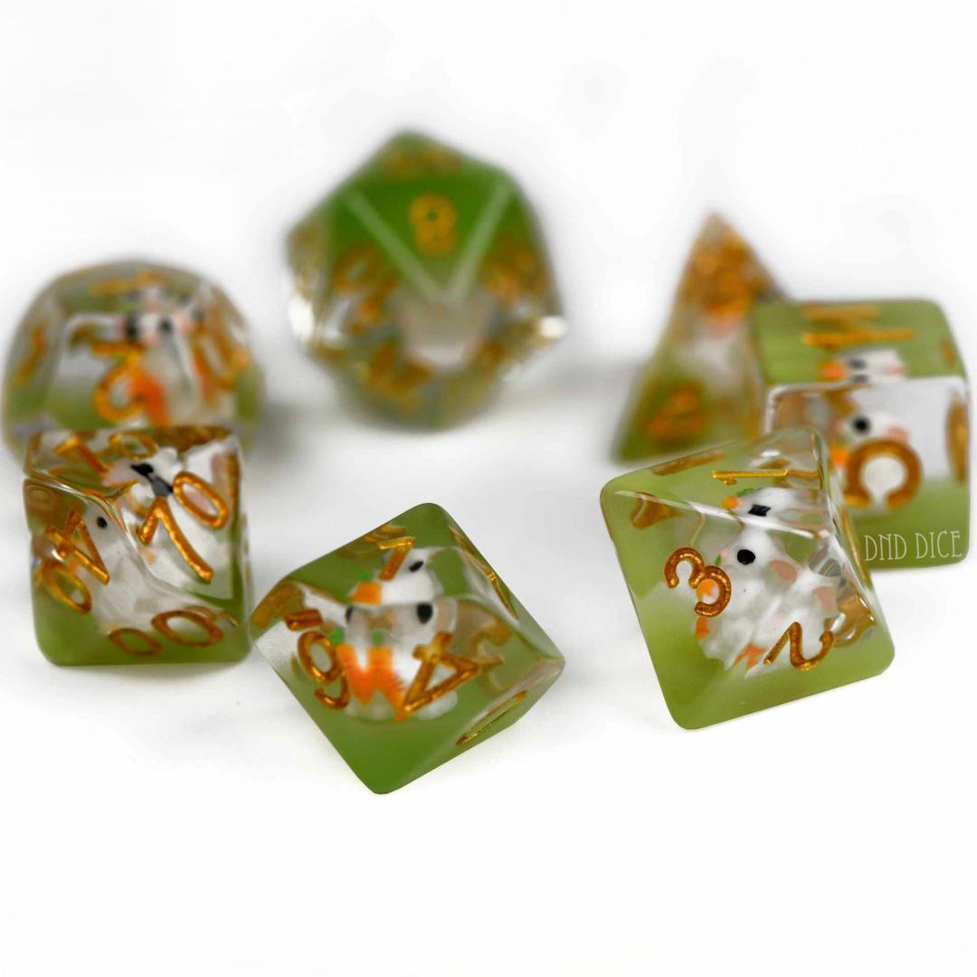 Dice Set - Bunny Business - Spring - Easter - 7 Resin Dice - RPG
