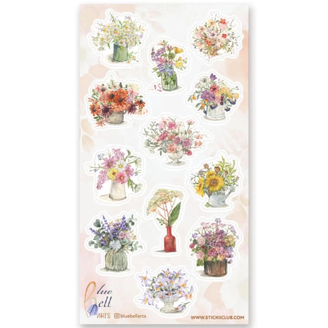 Watercolor Bouquets - Sticker Sheet - Flowers - Scrapbook - Diary - Planner