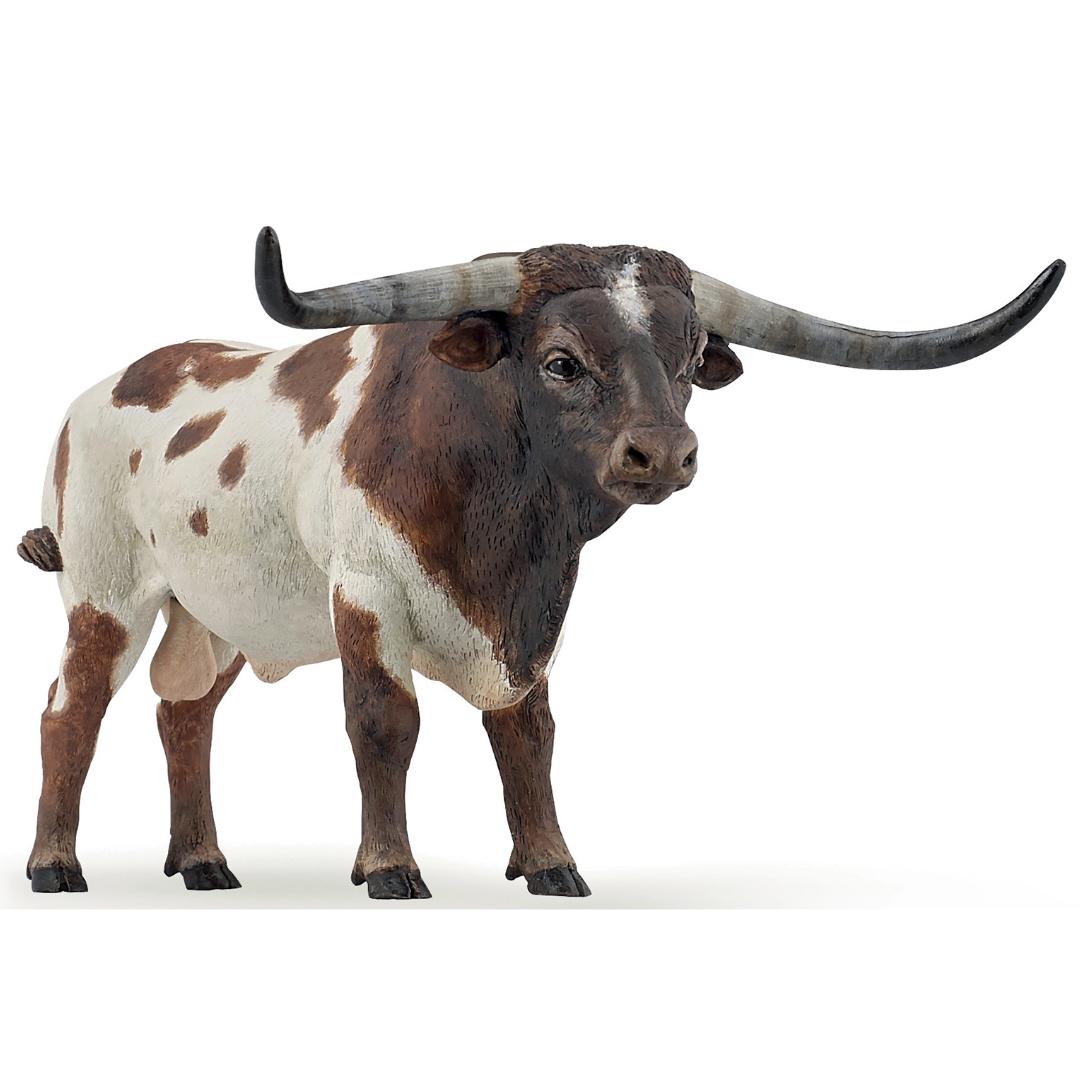 Longhorn Bull Figure - Hand Painted & Collectible Farm Animal Toy - Papo 51156
