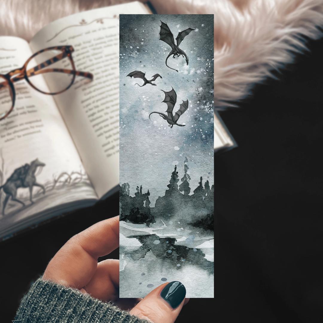 Black Dragons Fantasy Flight Bookmark - Cardstock