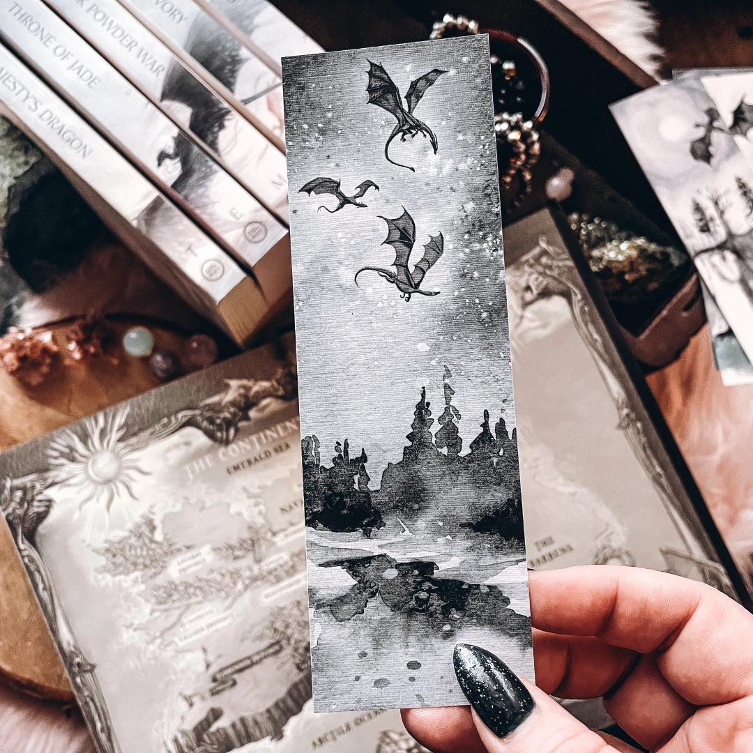 Black Dragons Fantasy Flight Bookmark - Cardstock