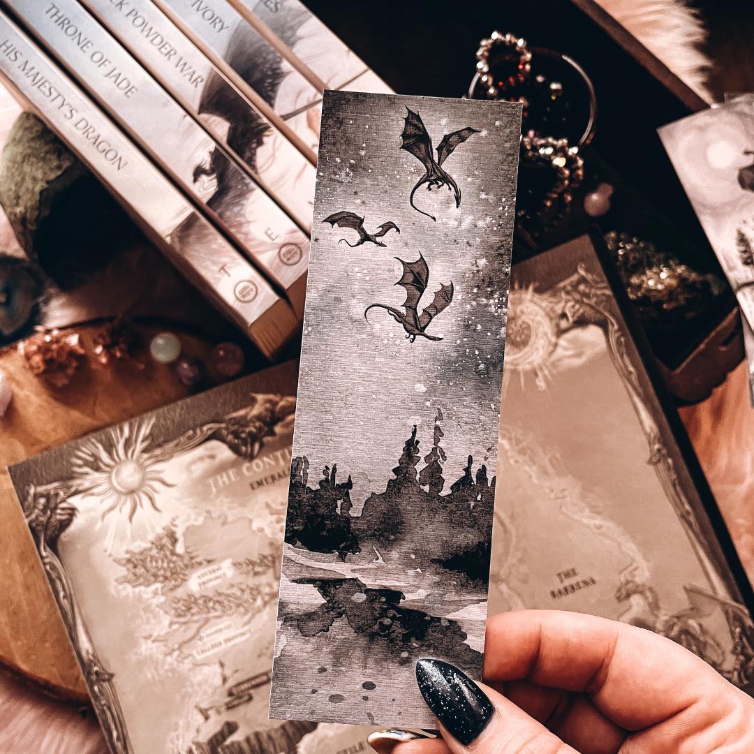 Black Dragons Fantasy Flight Bookmark - Cardstock
