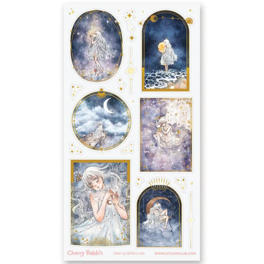 Dreaming of Stars Stickers - 1 Celestial Sticker Sheet for Scrapbooking, Stationary, & More