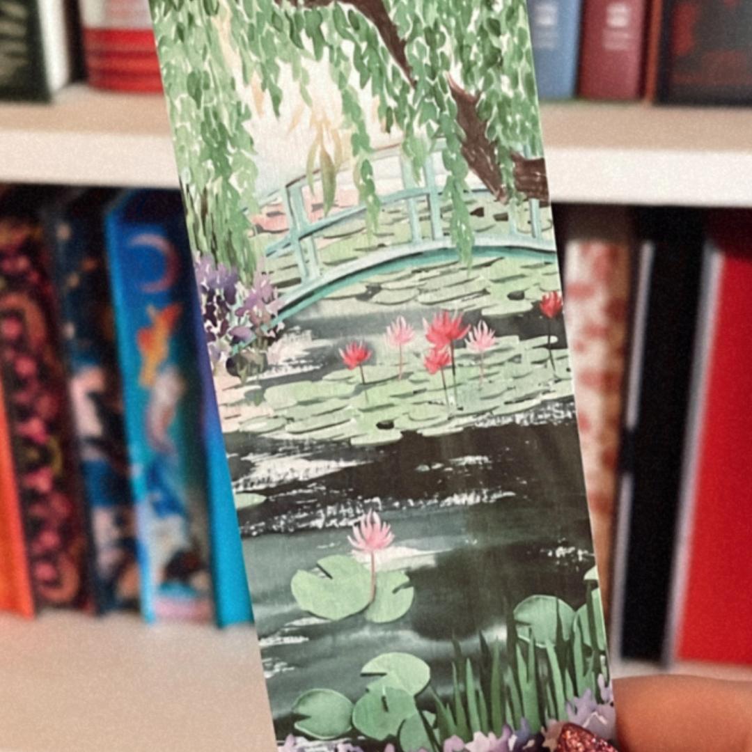 Monet's Garden with Lily pads Watercolor Floral Bookmark - Cardstock - Free Shipping