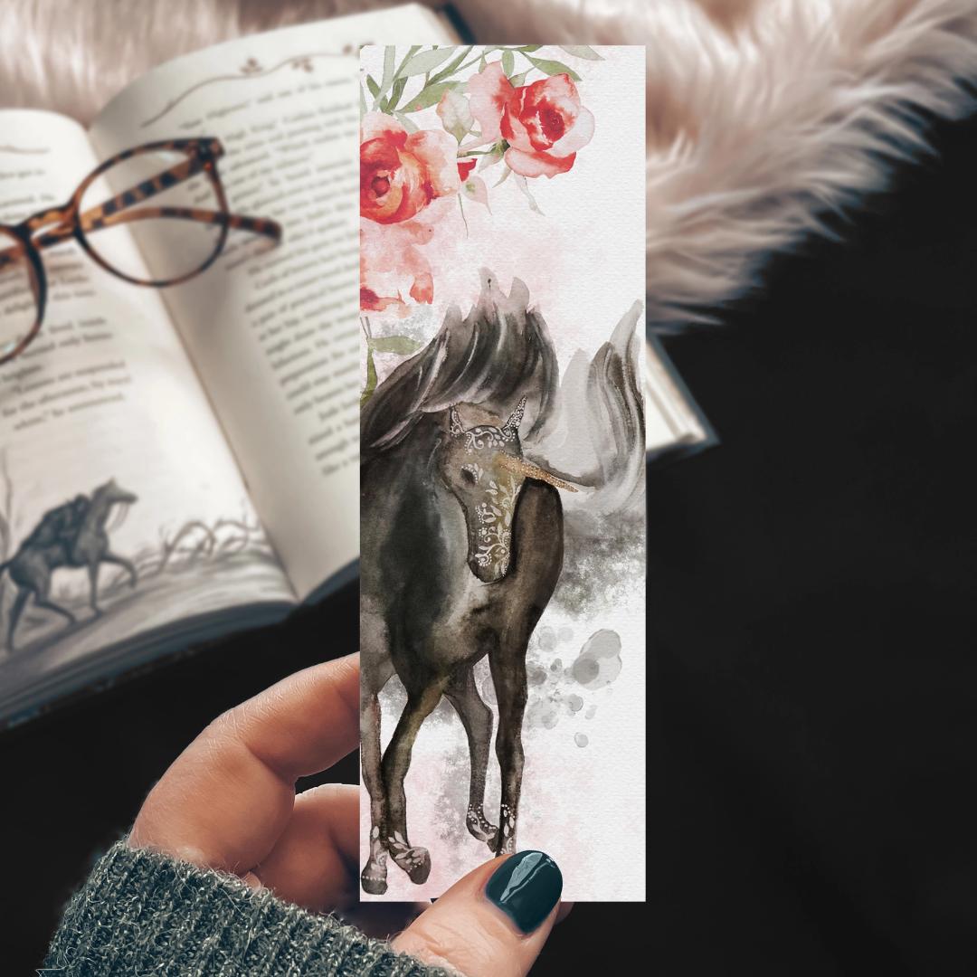 Dark Unicorn Watercolor Bookmark - Cardstock