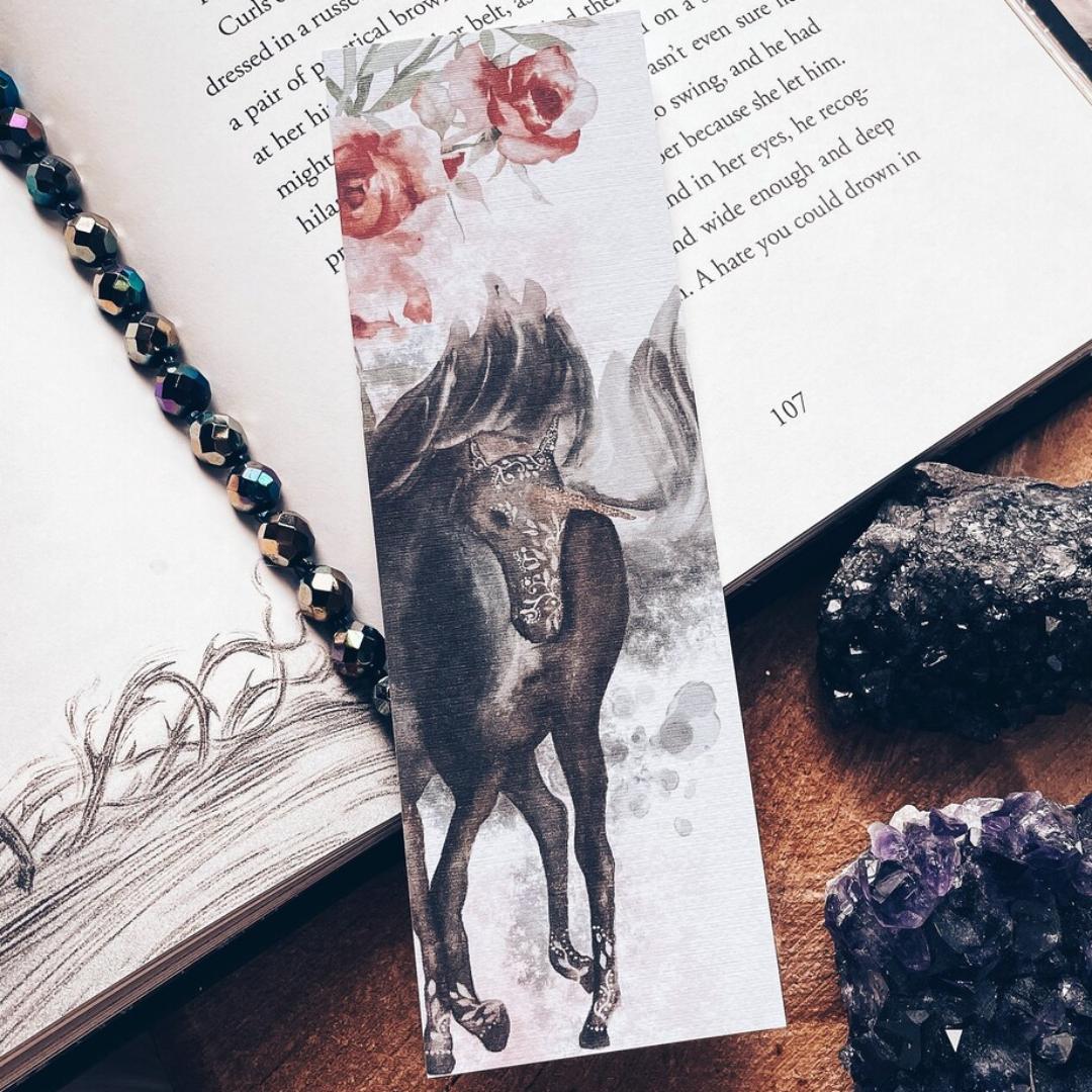 Dark Unicorn Watercolor Bookmark - Cardstock