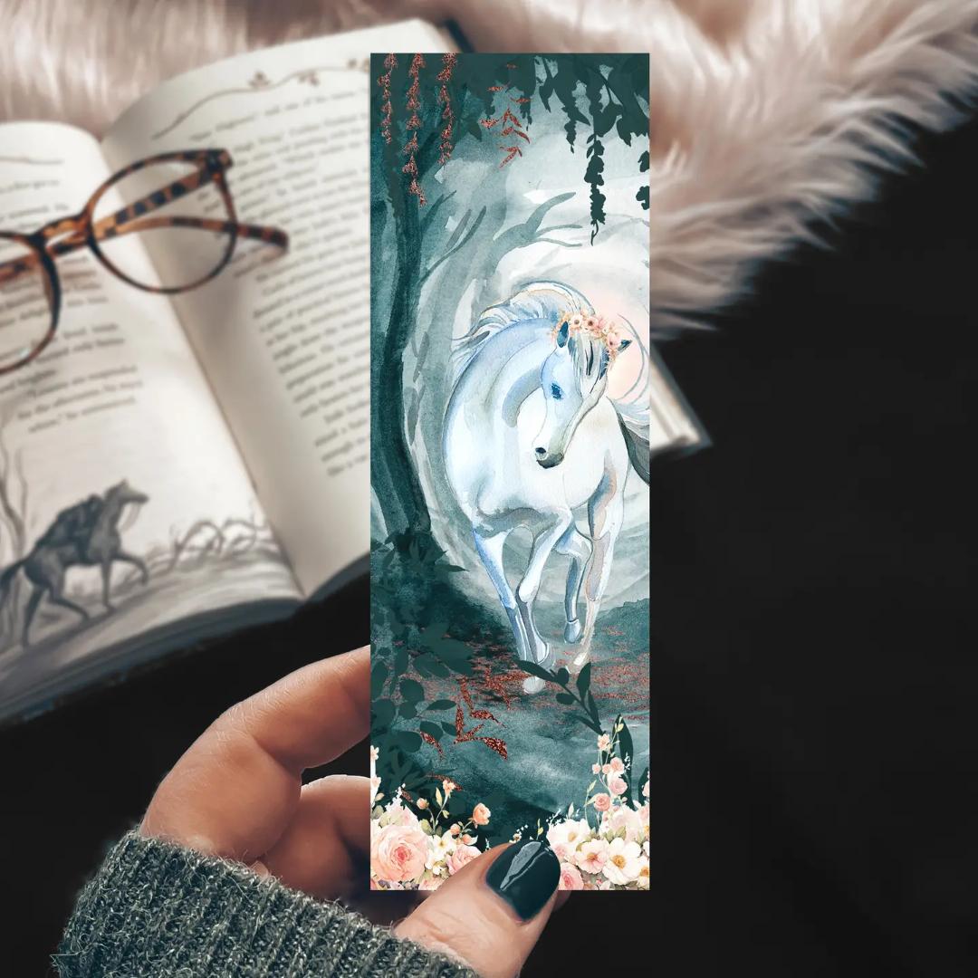 Enchanted Forest White Horse Bookmark - Cardstock