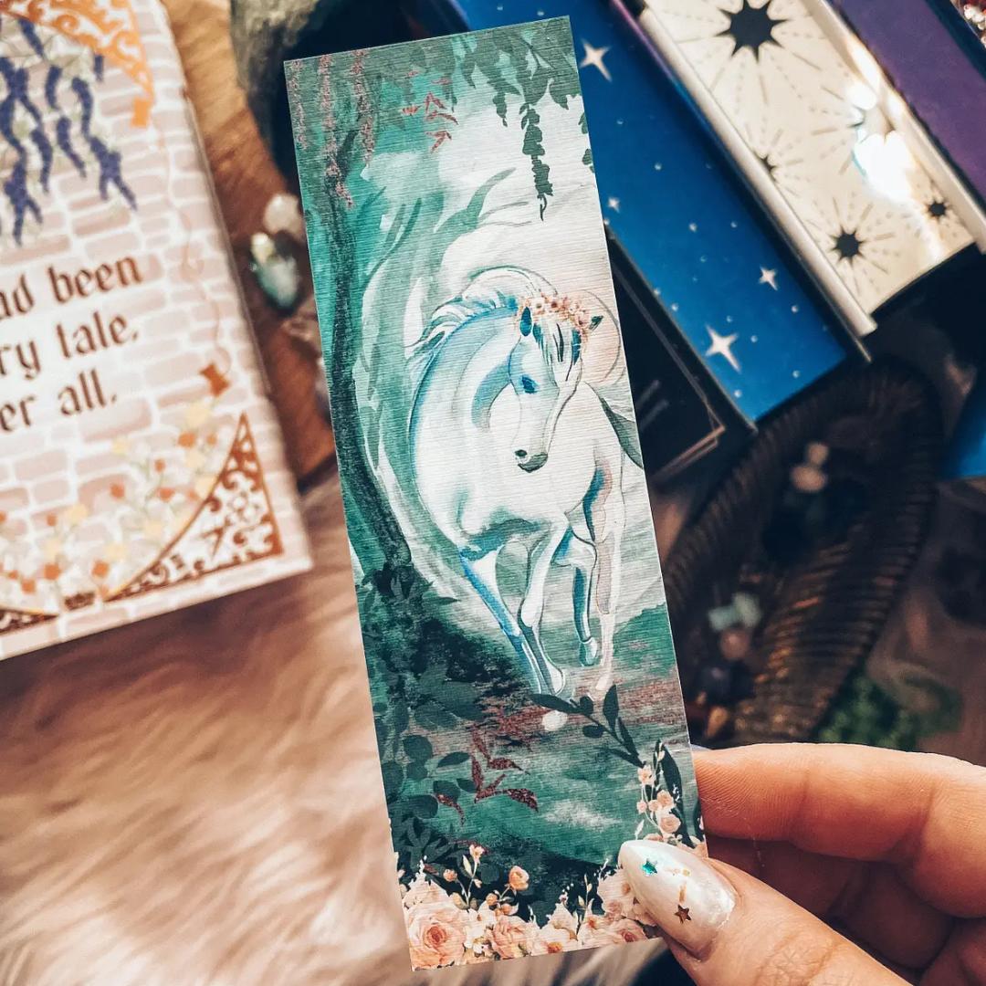 Enchanted Forest White Horse Bookmark - Cardstock