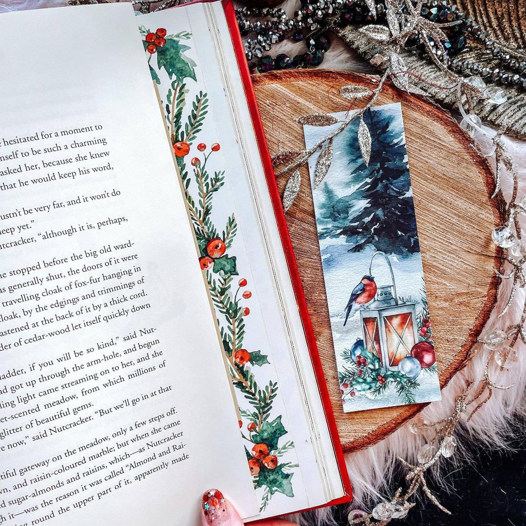 Holiday Winter Lantern Cozy Watercolor Bookmark - Cardstock