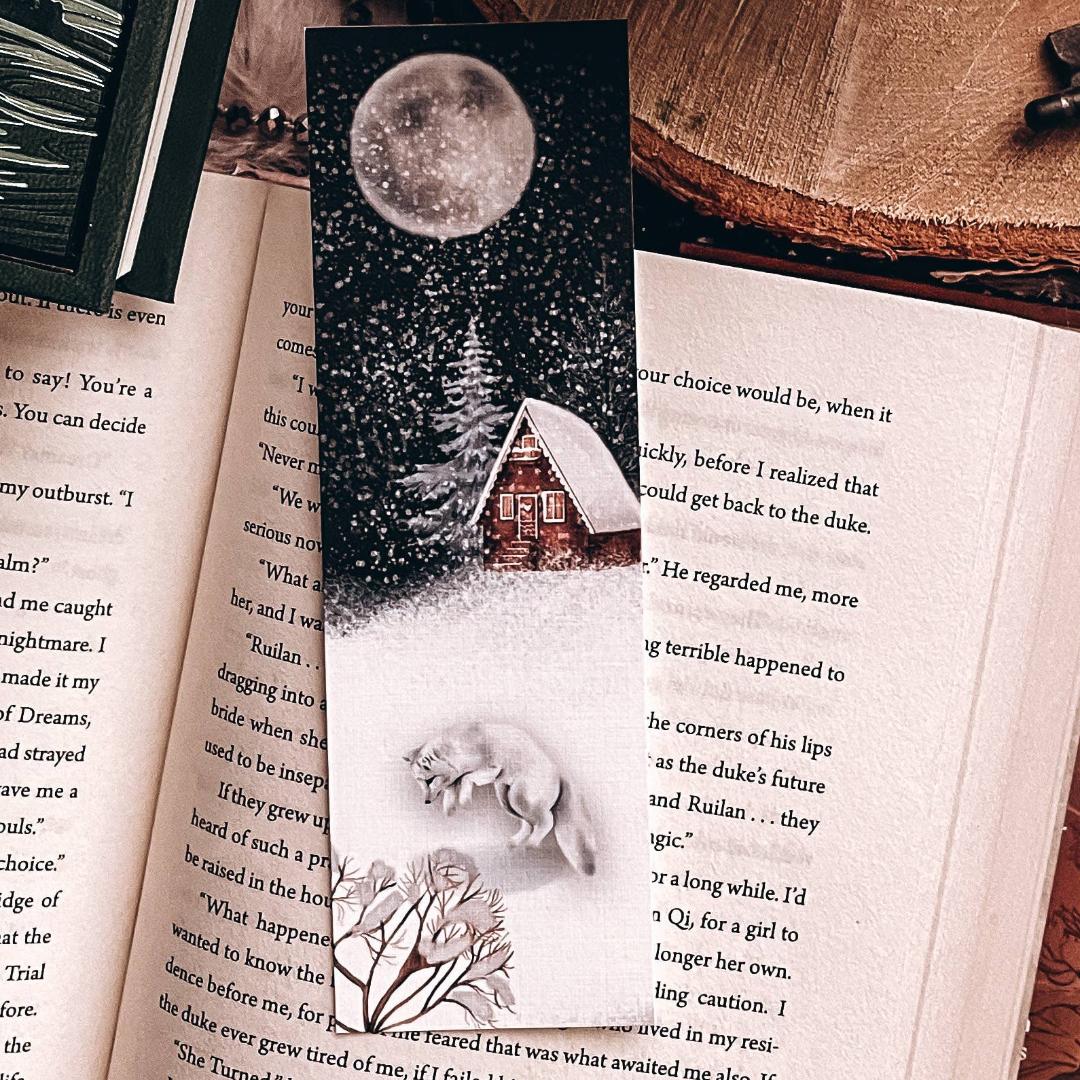 Arctic Fox Bookmark - Watercolor Winter Scene - Cardstock