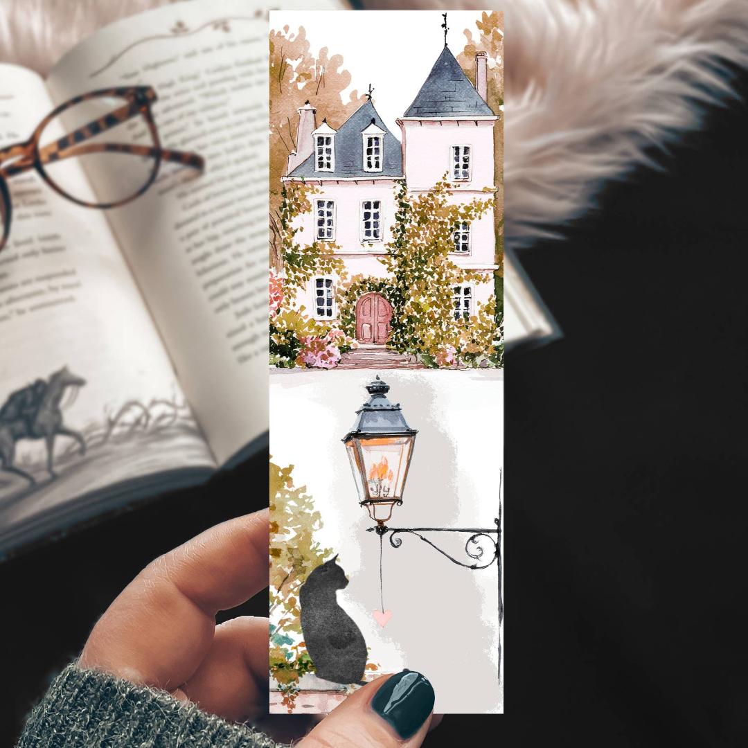 Black Cat Ivy Chateau Watercolor Bookmark - Cardstock