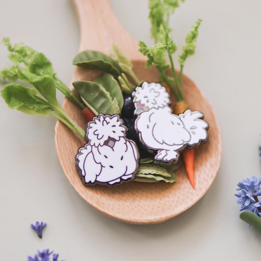 Silkie Chickens Enamel Pin Set - Set of 2 Farm Animals