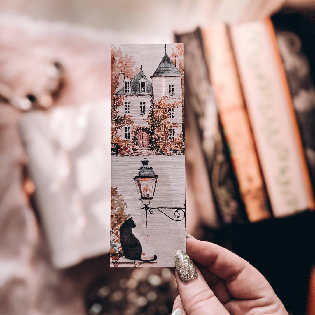 Black Cat Ivy Chateau Watercolor Bookmark - Cardstock