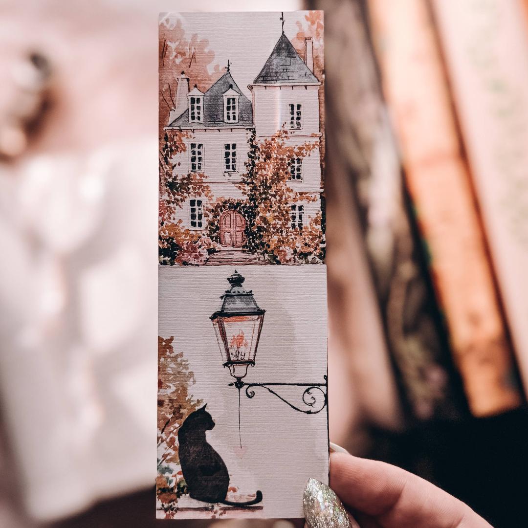 Black Cat Ivy Chateau Watercolor Bookmark - Cardstock