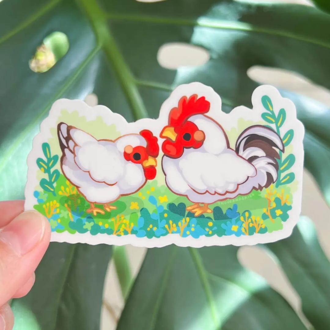 White Rooster and Hen Sticker - Waterproof Vinyl - Chickens - Farm Animals