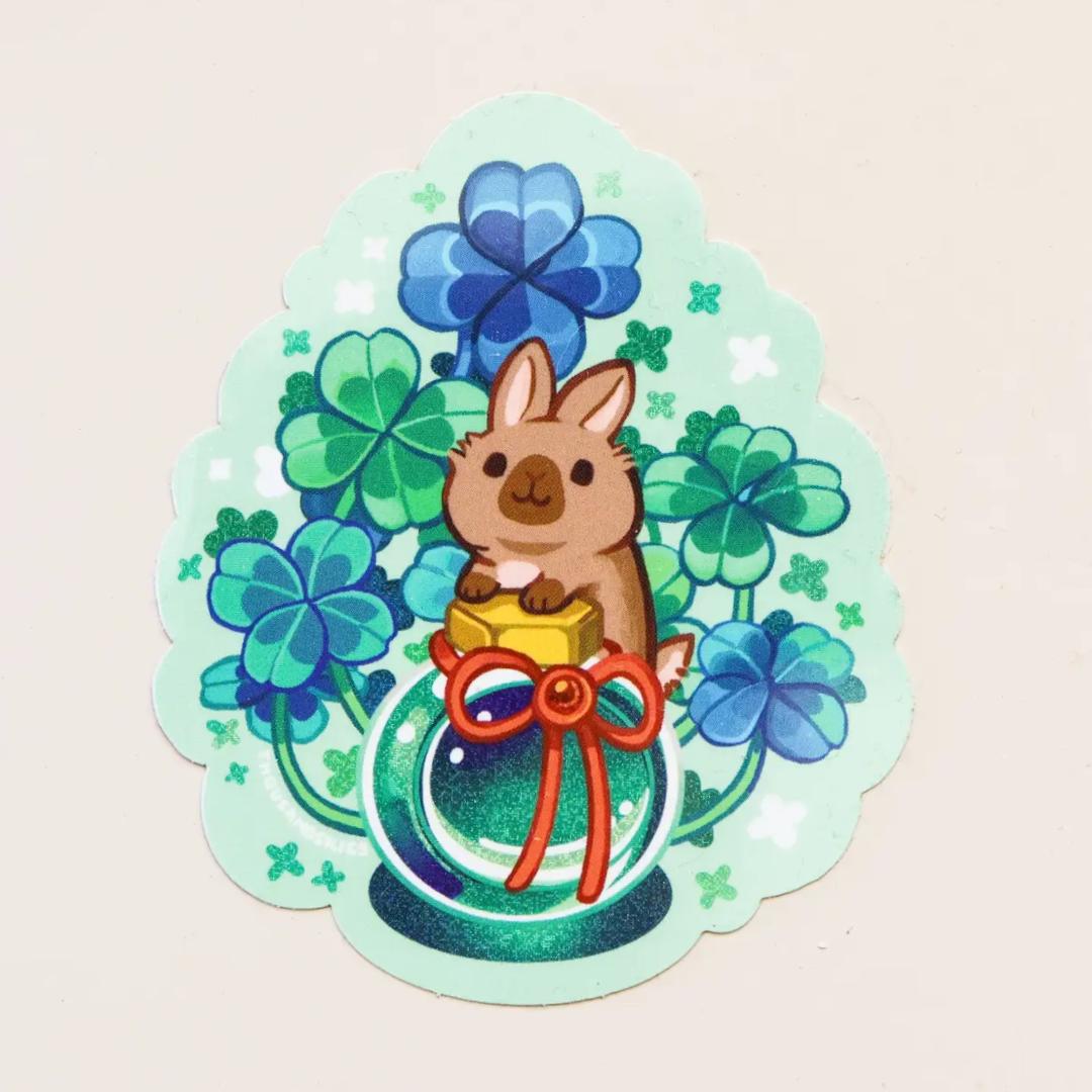 Good Luck Rabbit Sticker - Ink Potion - Four Leaf Clover - Vinyl Waterproof - Holographic