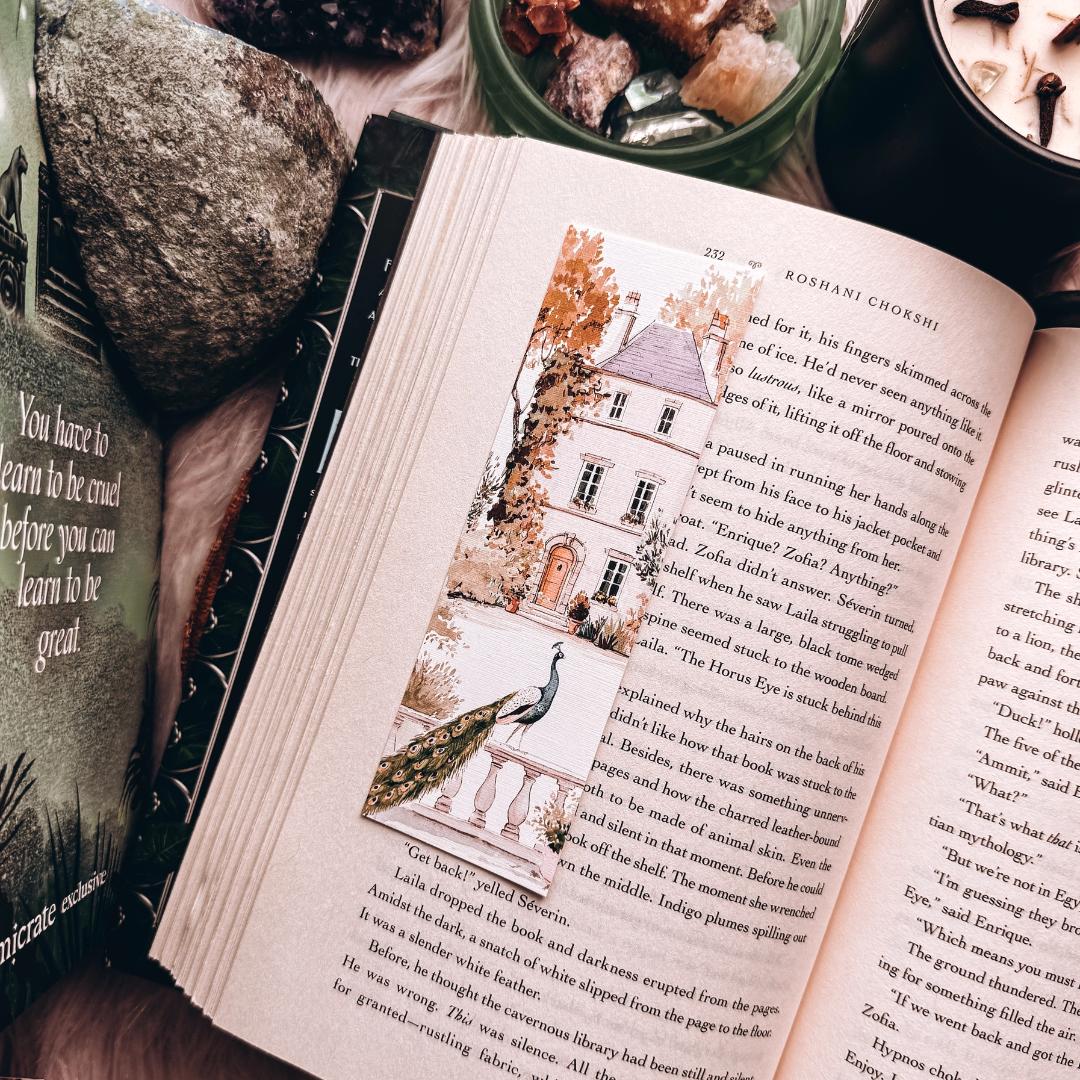 Peacock Manor Fall Watercolor Bookmark - French Chateau Ivy - Cardstock