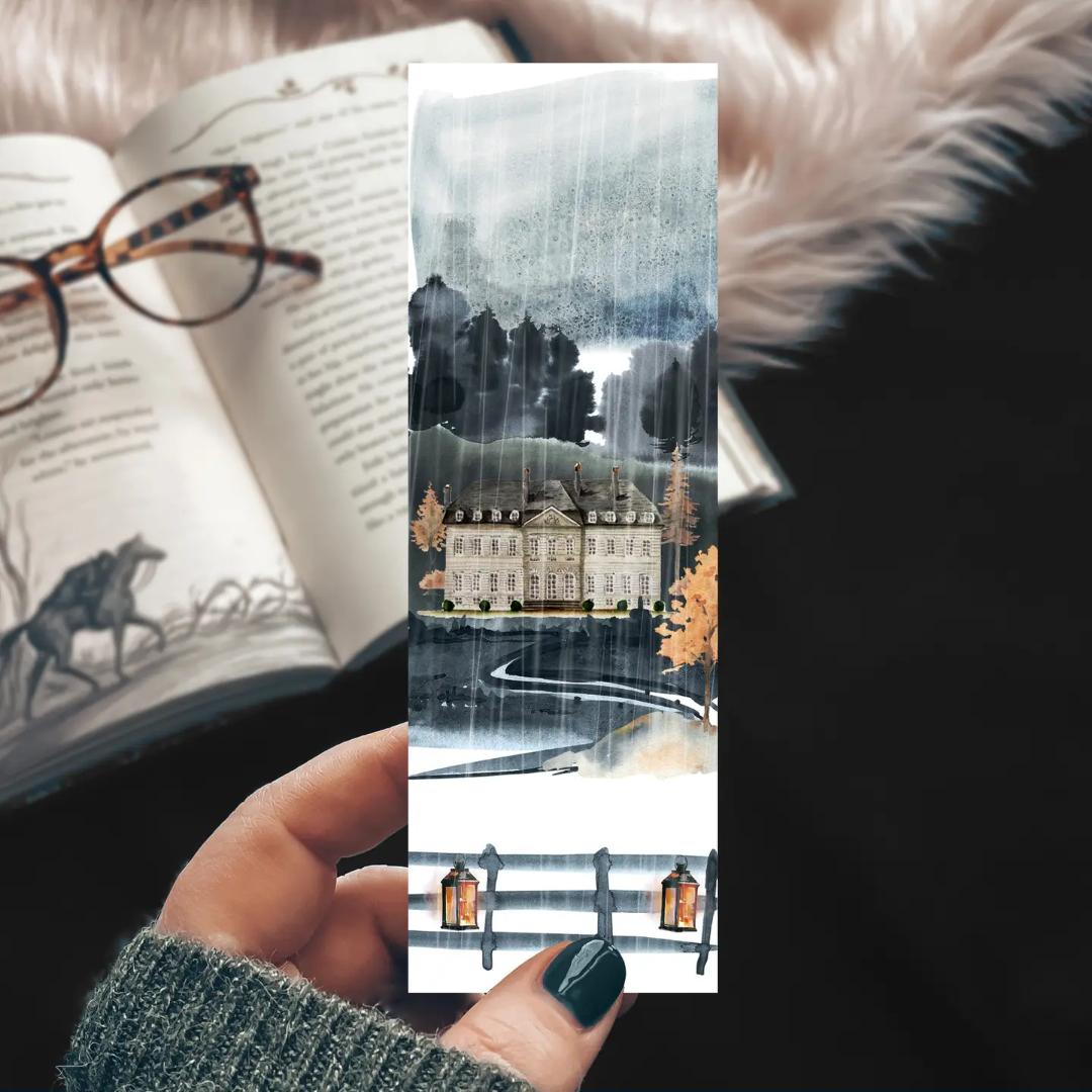 Rainy Haunted House Cardstock Bookmark