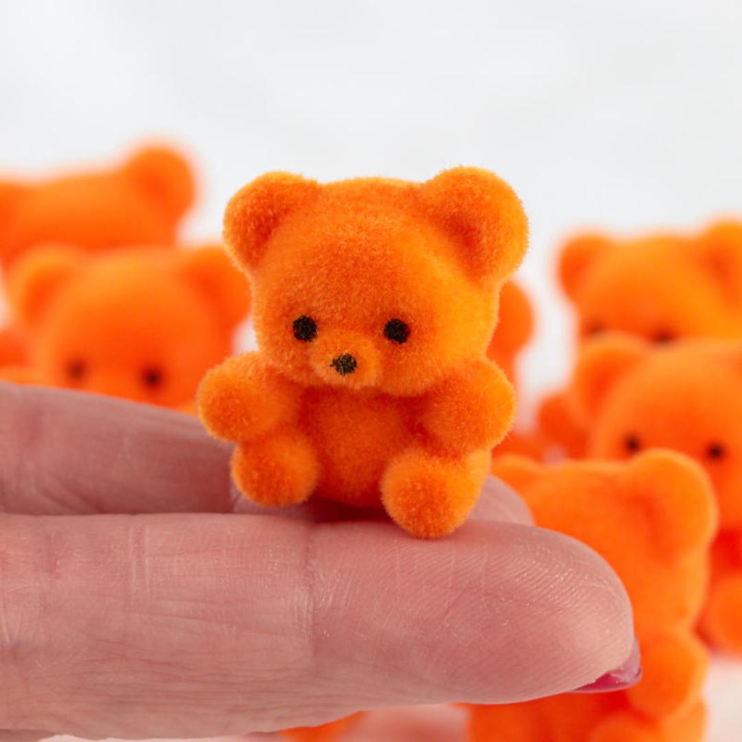 1" Flocked Miniature Bears - Black & Orange - Set of 4 - Halloween & Fall Crafts