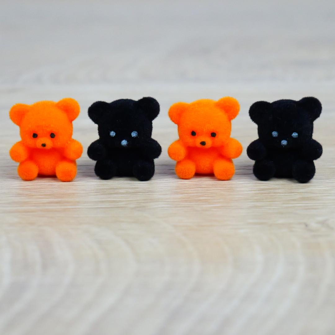 1" Flocked Miniature Bears - Black & Orange - Set of 4 - Halloween & Fall Crafts