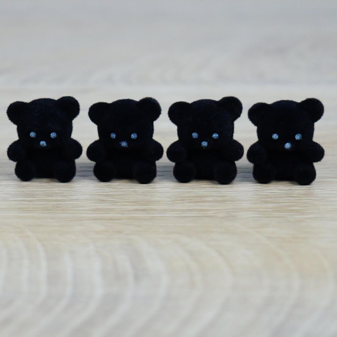 1" Miniature Black Flocked Teddy Bears - Set of 4 - Halloween & Fall Crafts