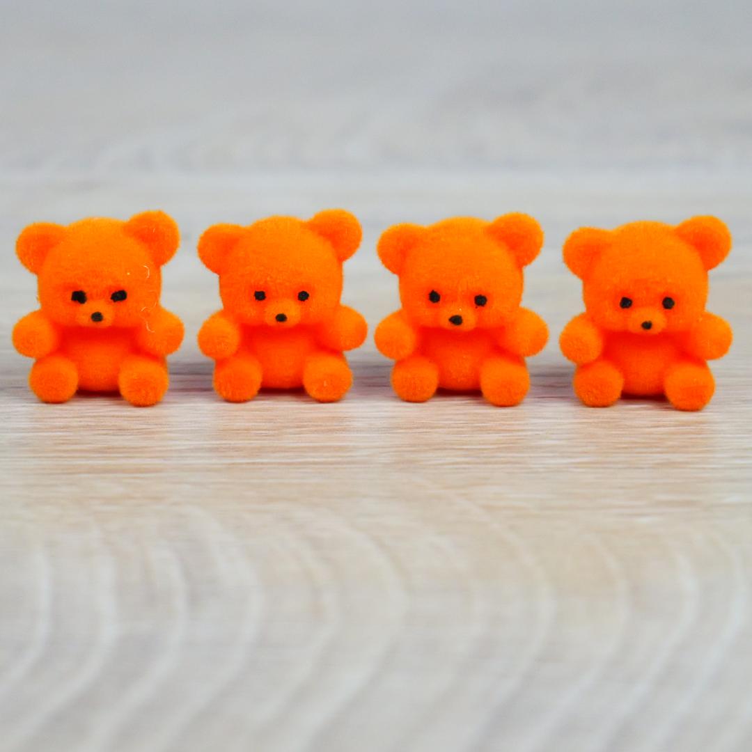 1" Miniature Orange Flocked Teddy Bears - Set of 4 - Halloween & Fall Crafts