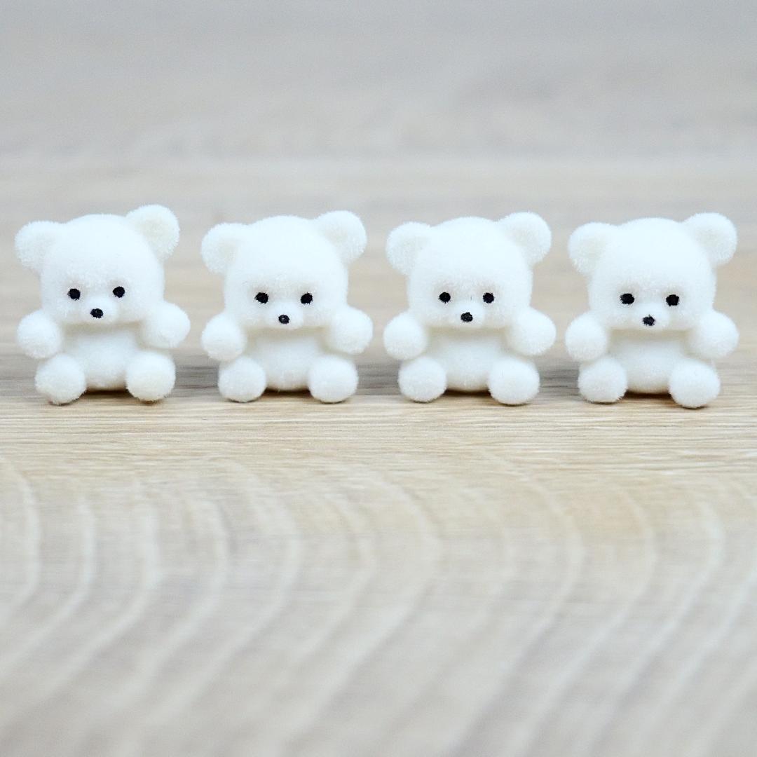 1" Miniature White Flocked Teddy Bears - Set of 4