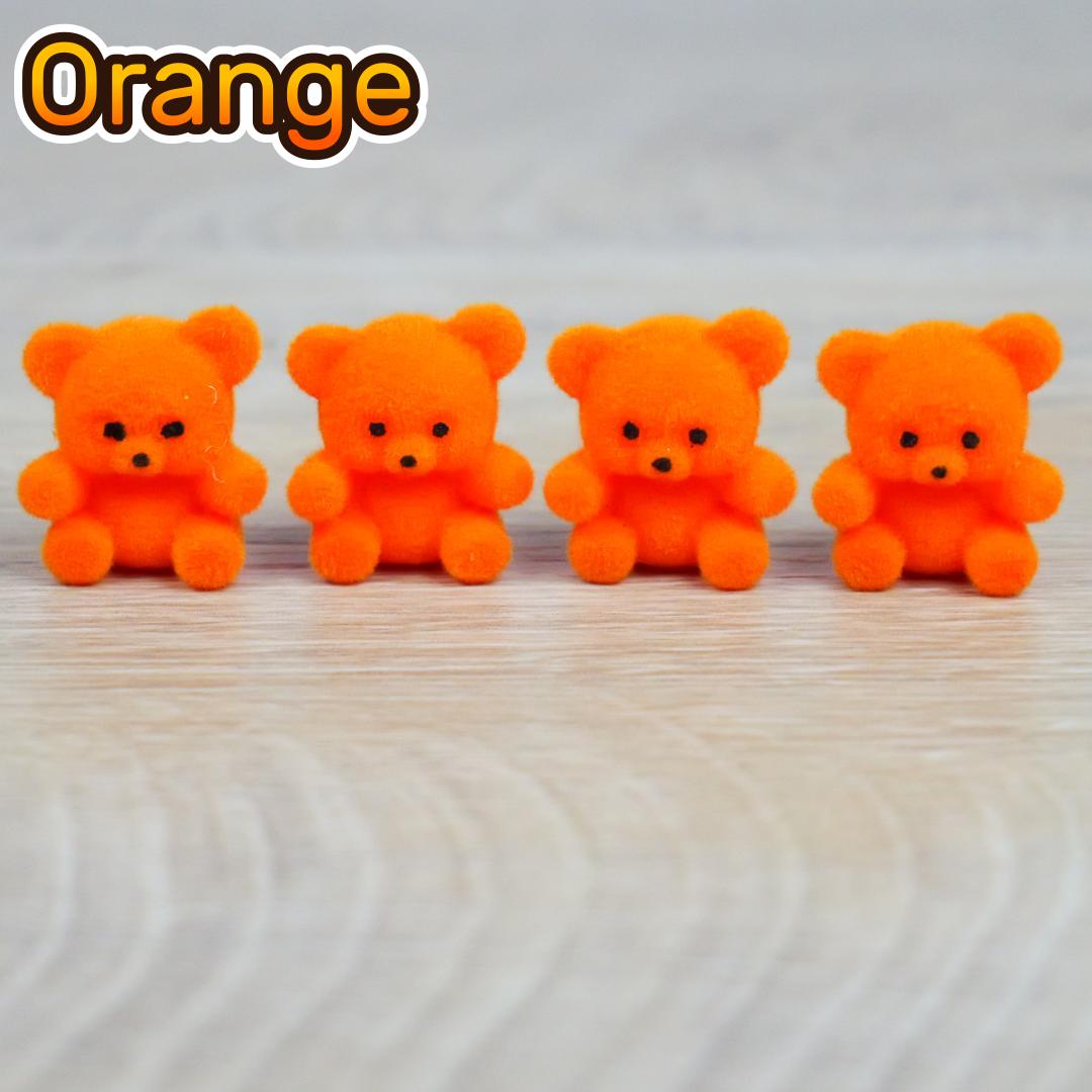 1" Miniature Orange Flocked Teddy Bears - Set of 4 - Halloween & Fall Crafts