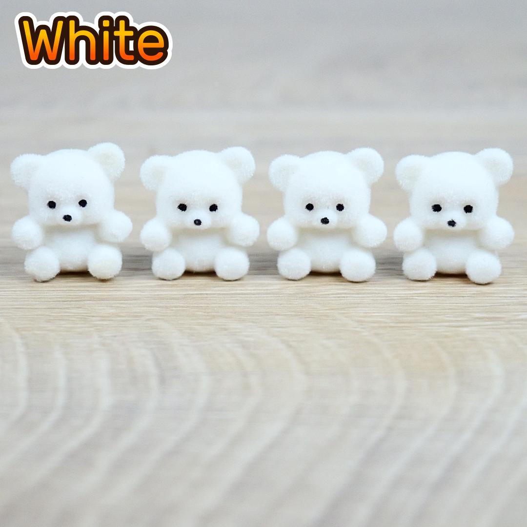 1" Miniature White Flocked Teddy Bears - Set of 4