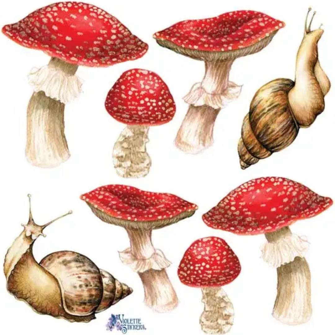 Mushroom Stickers - Snails - 2 Sheets - New in Packaging - Stationary - Scrapbook