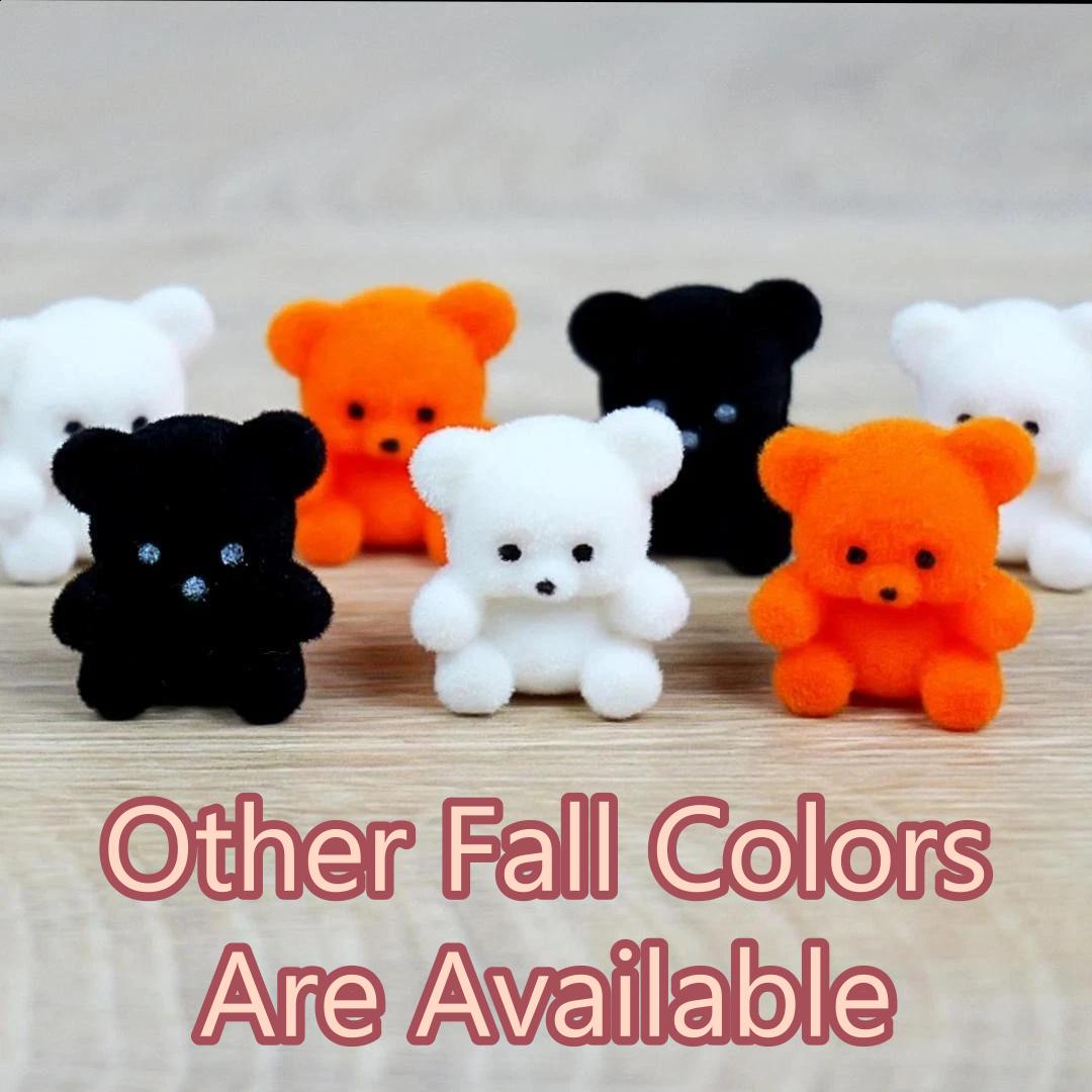 1" Flocked Miniature Bears - Black & Orange - Set of 4 - Halloween & Fall Crafts