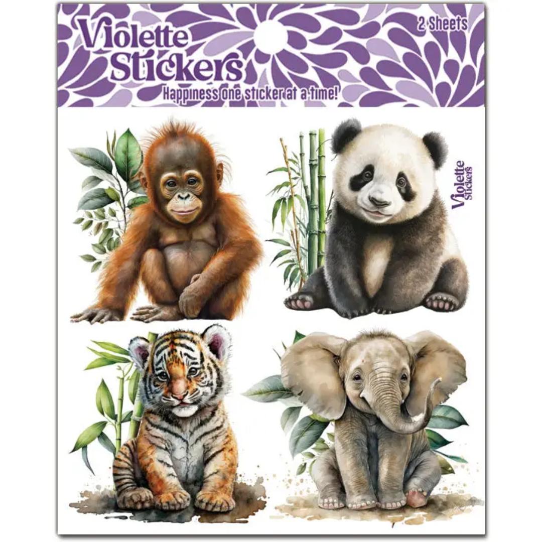 Baby Tiger and Friends Stickers - 2 Sticker Sheets - Stationary - Scrapbook