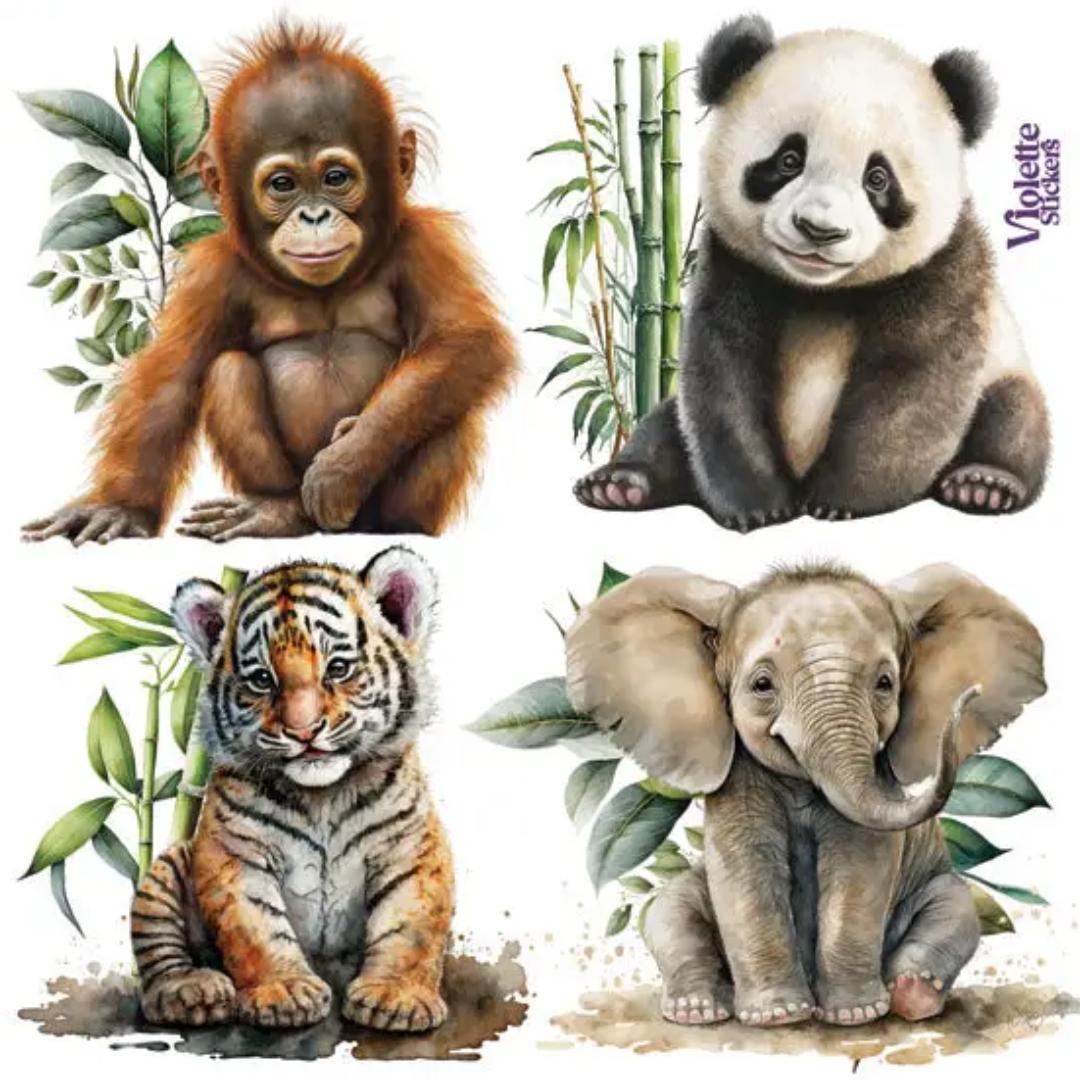 Baby Tiger and Friends Stickers - 2 Sticker Sheets - Stationary - Scrapbook