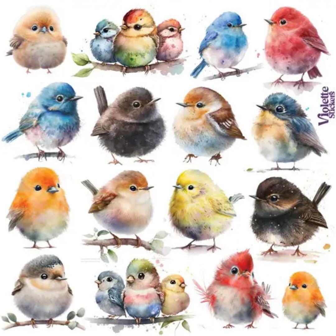 Chubby Birds Stickers - 2 Sticker Sheets - Stationary - Scrapbook