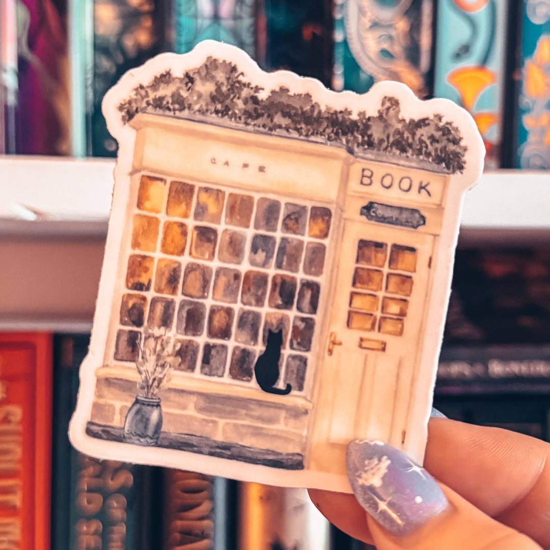 Book Shop Window with Black Cat Sticker - Vinyl