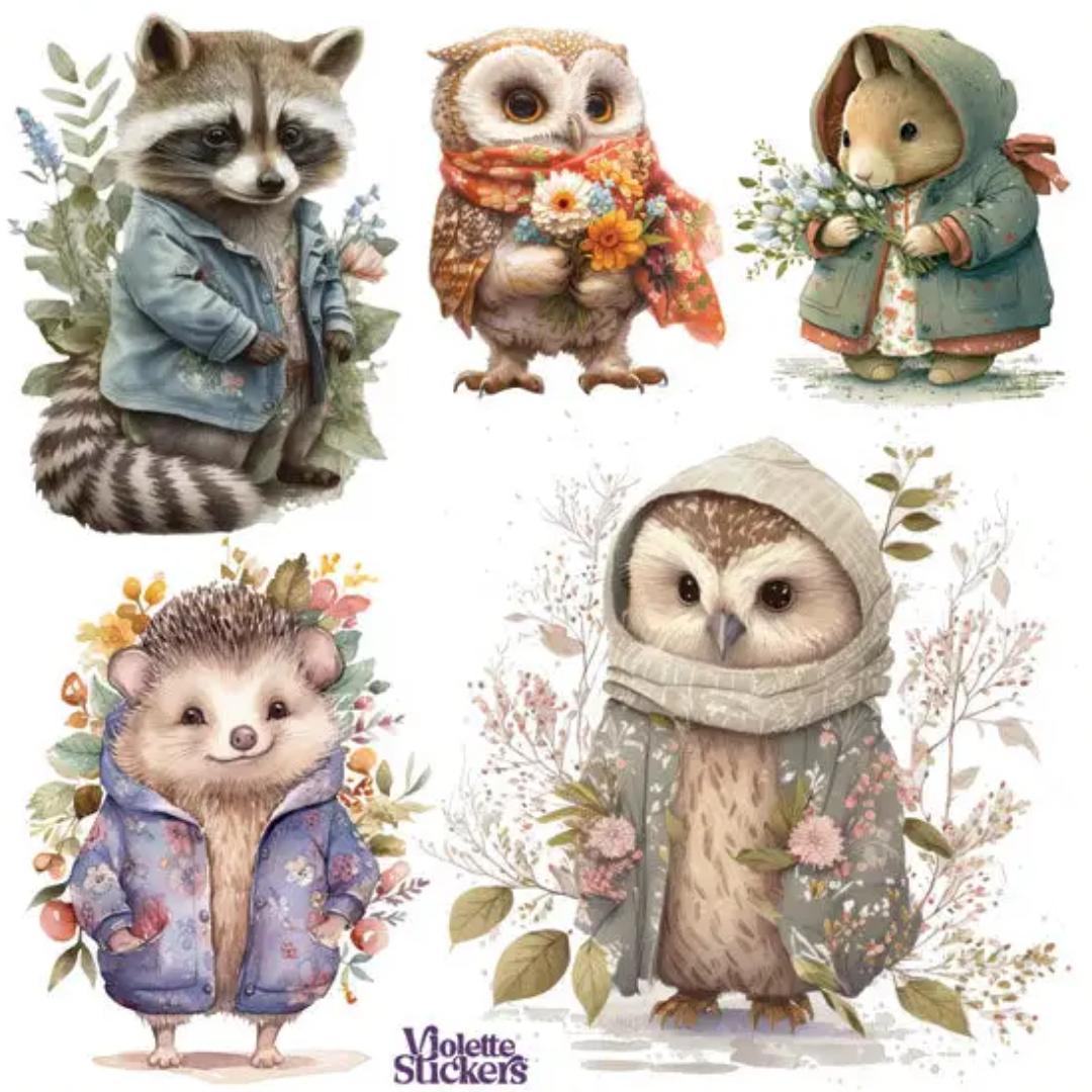 Cozy Animals in Coats Stickers - 2 Sticker Sheets - New in Packaging - Stationary