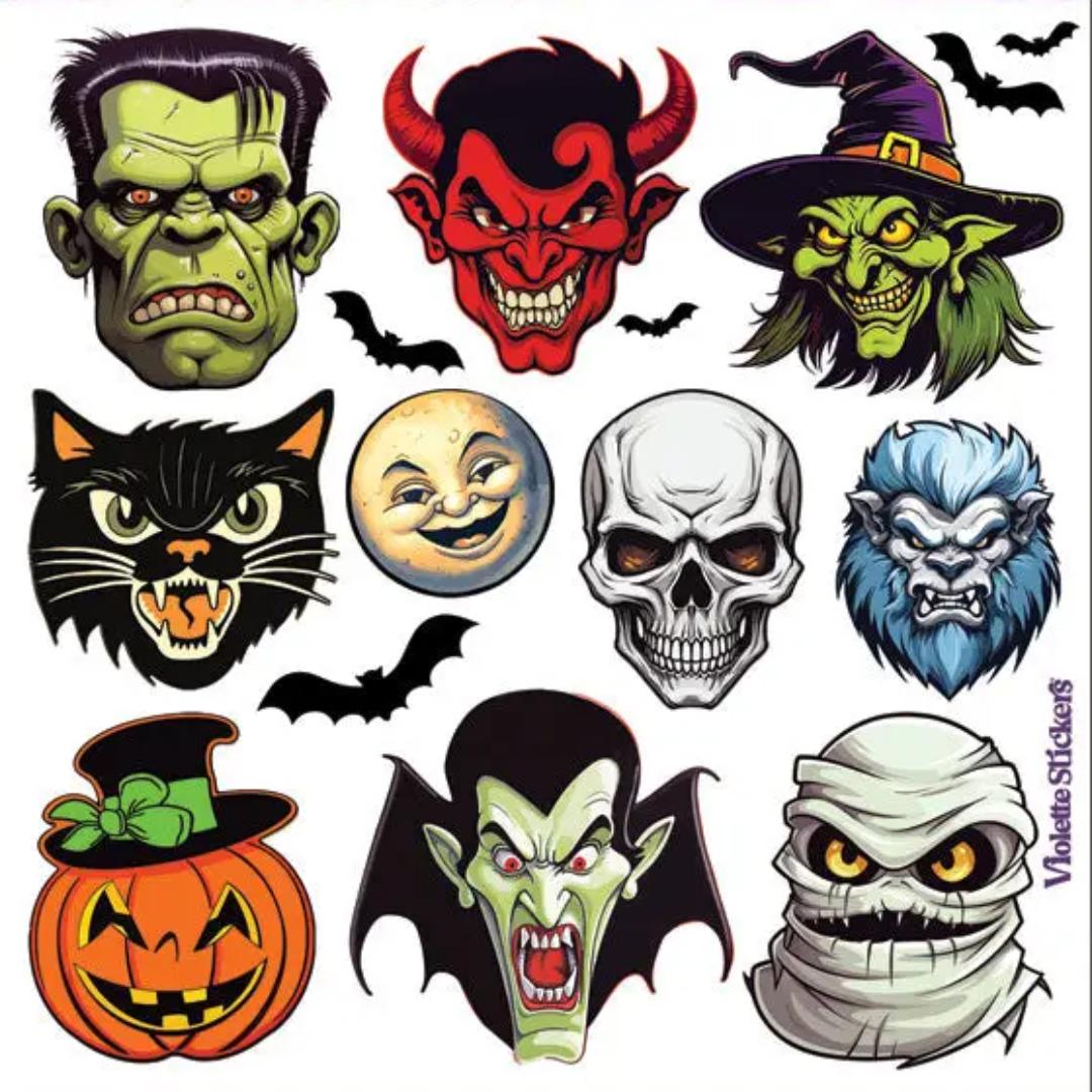Crystal Monster Halloween Stickers - 2 Sticker Sheets for Stationary, Scrapbooking, & More