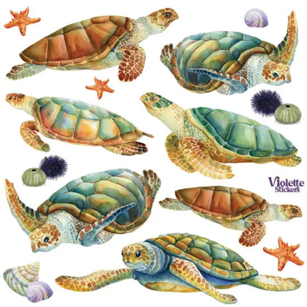 Sea Turtles Stickers - 2 Sticker Sheets - Sea Life - Stationary - Scrapbook