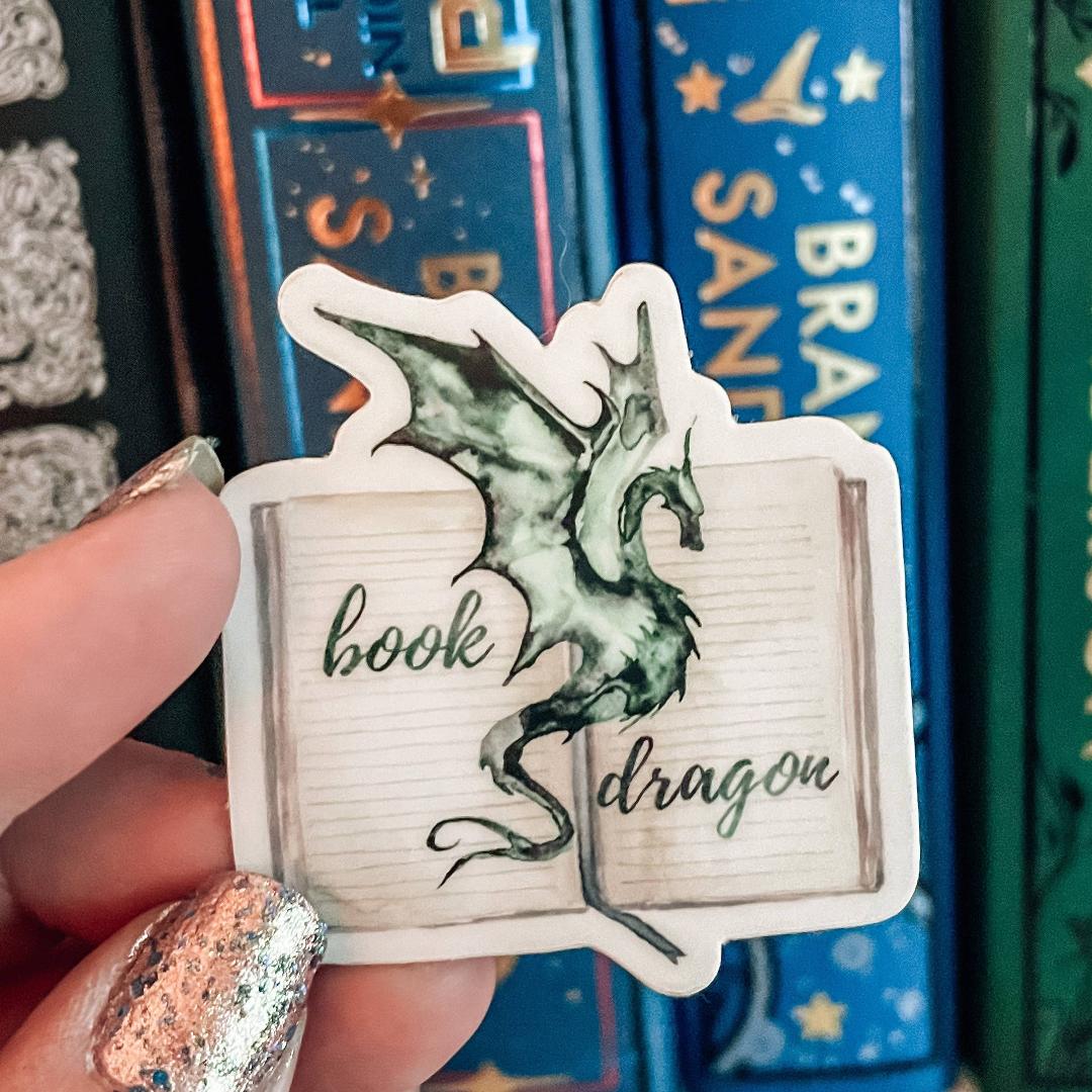 Green Book Dragon Watercolor Sticker - Fantasy & Mythical Vinyl Decal