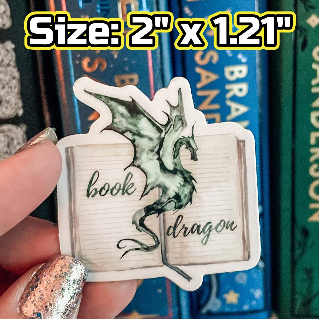Green Book Dragon Watercolor Sticker - Fantasy & Mythical Vinyl Decal