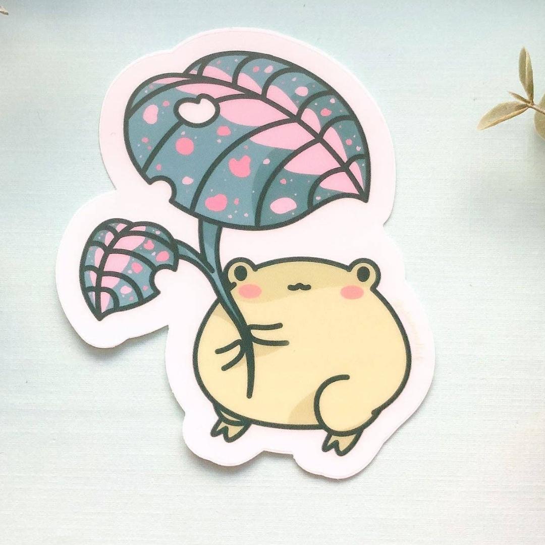 Gogo the Frog Leaf Umbrella Sticker - Clear Vinyl Decal