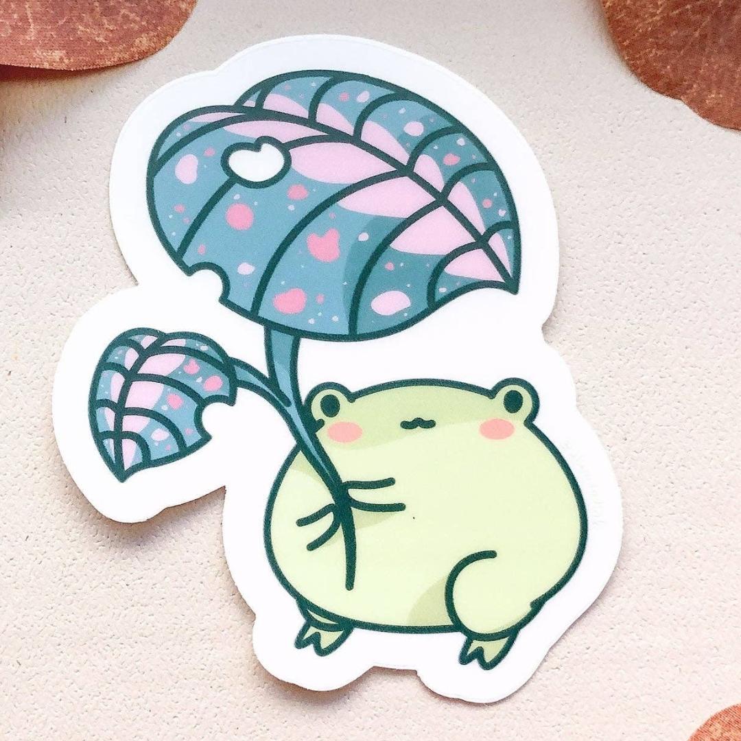 Gogo the Frog Leaf Umbrella Sticker - Clear Vinyl Decal
