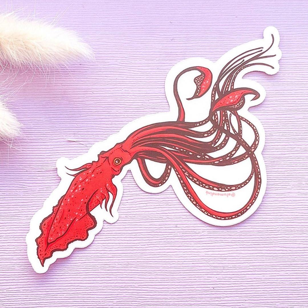Giant Squid Sea Life Sticker - Large Clear Vinyl Decal