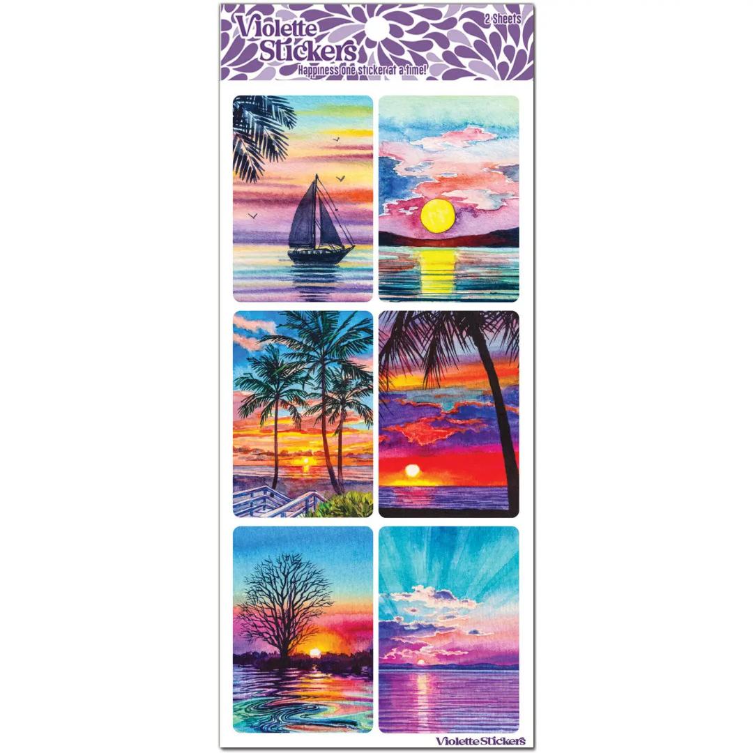 Tropical Sunset Stickers - 2 Sticker Sheets for Stationary, Scrapbooking, & More