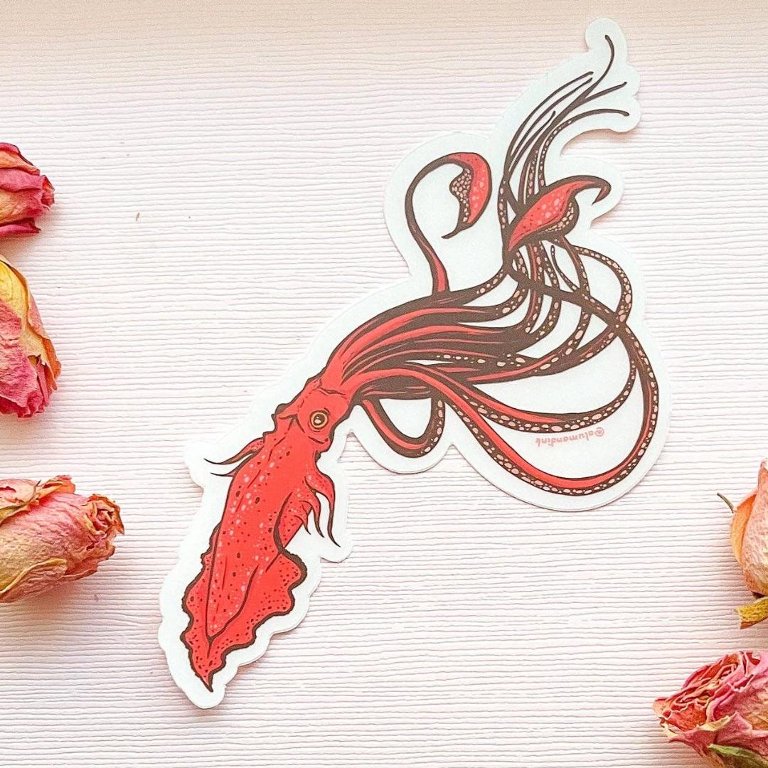 Giant Squid Sea Life Sticker - Large Clear Vinyl Decal